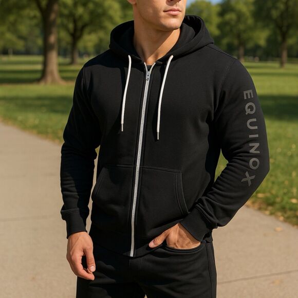 Equinox Hoodie Mens XL Black Cotton Full Zip Fleece Spellout Activewear Gym - Picture 1 of 11